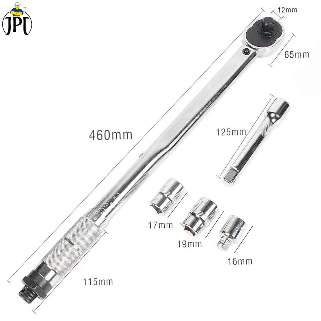 JPT Ajustable Torque Wrench Ratchet Spanner Set | 28 - 210 Nm Torque Power | 1/2-Inch Drive Click Spanner with 17mm, 19mm, 21mm Sockets | Best Hand Tool for Professional Automotive Repairs