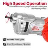 Buy JPT ultra heavy-duty 1500W electric concrete vibrator with copper winding motor & 4200 RPM speed. Ideal for RCC slabs, columns & heavy construction work.