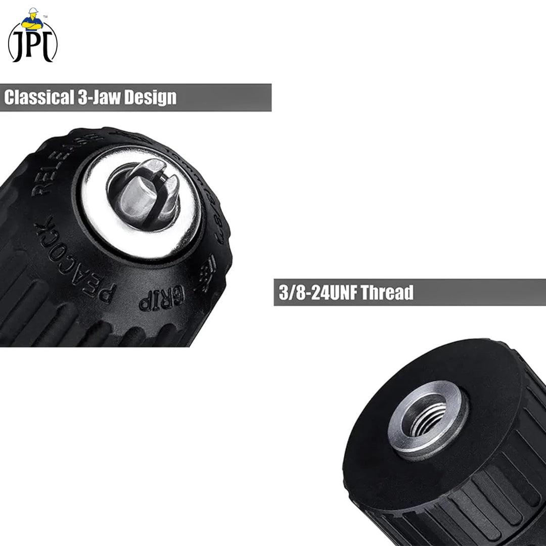 JPT Heavy Duty 10MM Clamping Capacity Keyless Drill Chuck | 3/8-24UNF Mount for Forward and Reverse Cordless & Electric Drill Machine