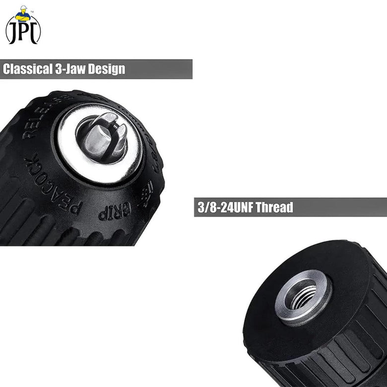 JPT Heavy Duty 10MM Clamping Capacity Keyless Drill Chuck | 3/8-24UNF Mount for Forward and Reverse Cordless & Electric Drill Machine