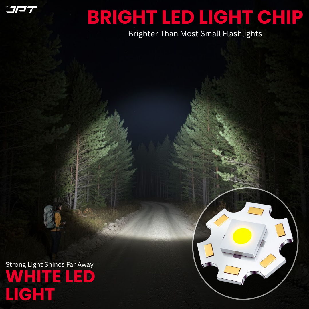 Buy JPT K17 super bright LED flashlight featuring rechargeable LED torch with 4800mAh battery, USB-C charging, power bank, telescopic zoom, and much more.