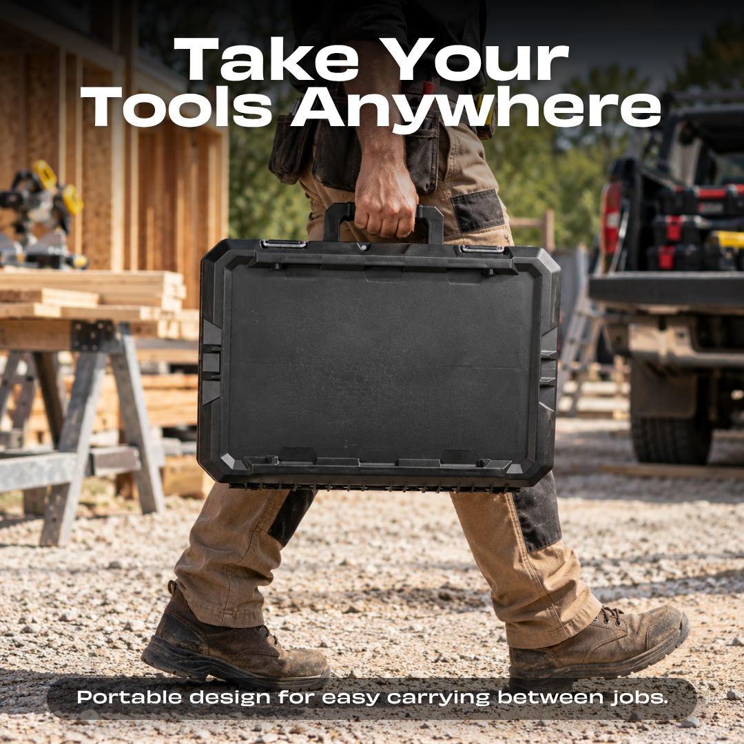 JPT Ultra Heavy Duty Tool Box, Small Modular Stackable Storage Industrial Grade Unbreakable • Interlocking Storage System • Stackable Design • Portable Carry Handle • With Metal Latch