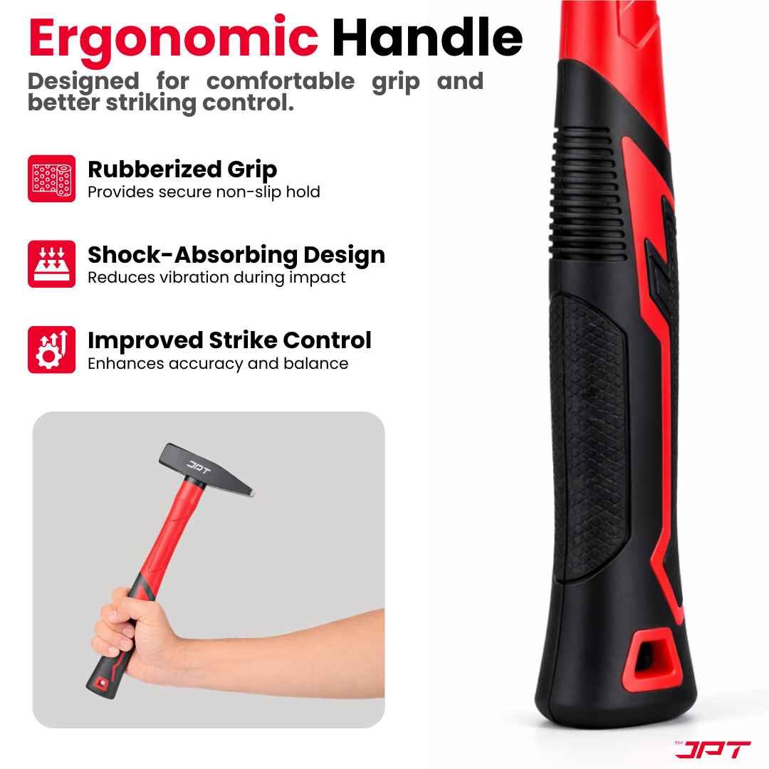 Buy JPT 300G forged steel machinist hammer with shock-proof ergonomic handle. Ideal for workshop, fabrication, chisel work and construction use. Buy Now