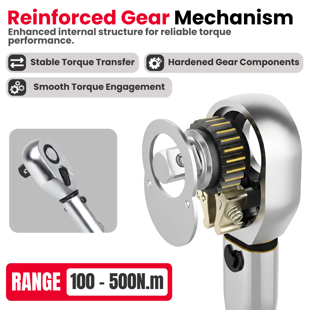 Buy JPT 3/4 inch torque wrench 100–500 Nm with ball lock and reversible ratchet. Ideal for car wheel nuts, bike repair and automotive workshop use. Buy Now