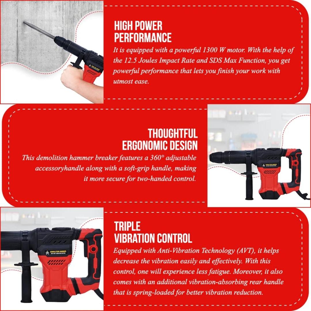 Grab now the strongest JPT sds plus 7.5 KG heavy-duty breaker machine, featuring 1300 watt, 4100 bpm, 12.5 joules all just at the lowest price in India online.