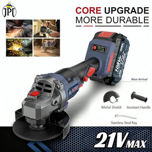 JPT 21V Brushless Heavy Duty Cordless Angle Grinder | 11000 RPM Speed | 21mm Cutting Depth | Smart Variable Speed Control Panel | 4000mAh Battery | Fast Charger