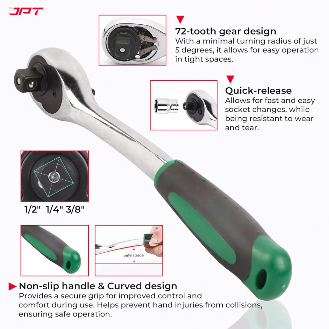 Buy now the professional chrome vanadium steel JPT 32-in-1 heavy-duty socket ratchet wrench set at the best price in India. Get best offer, deal, and discount.