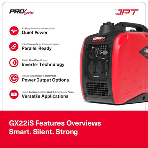 JPT Genworx GX24iS Petrol Electric Generator | 79.7cc 4-stroke Ohv | 2200 Peak Watts Power | 5L Fuel Tank | 4 Hours Running at Quarter-Load | 2.2kW Electric Generator for Home and Outdoor