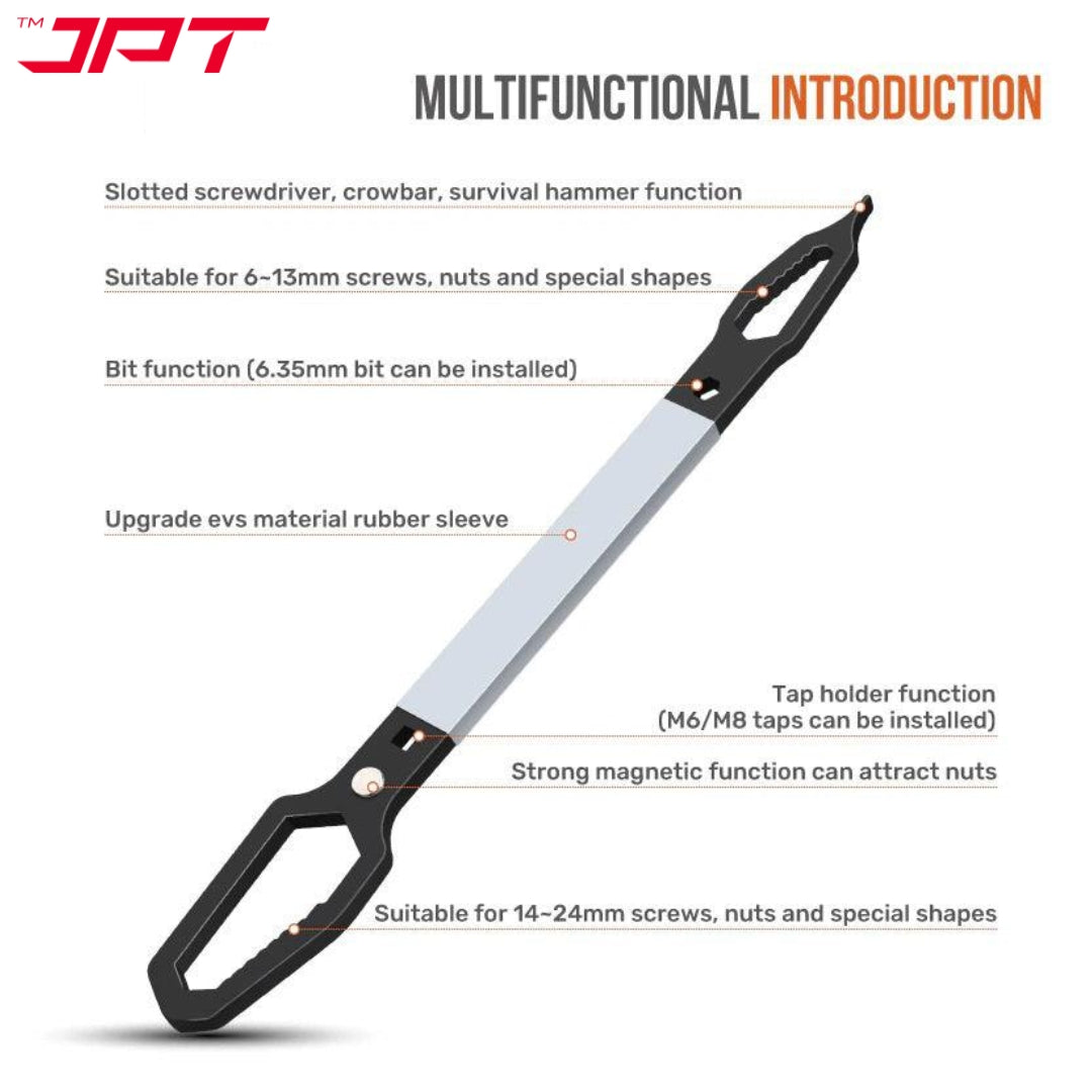 JPT Multifunction Double Head Sink Wrench | Slotted Screwdriver, Crow Bar, Survival Hammer Function | Double-ended Adjustable Wrench Tool | Suitable for 6-13mm Screws & Nuts