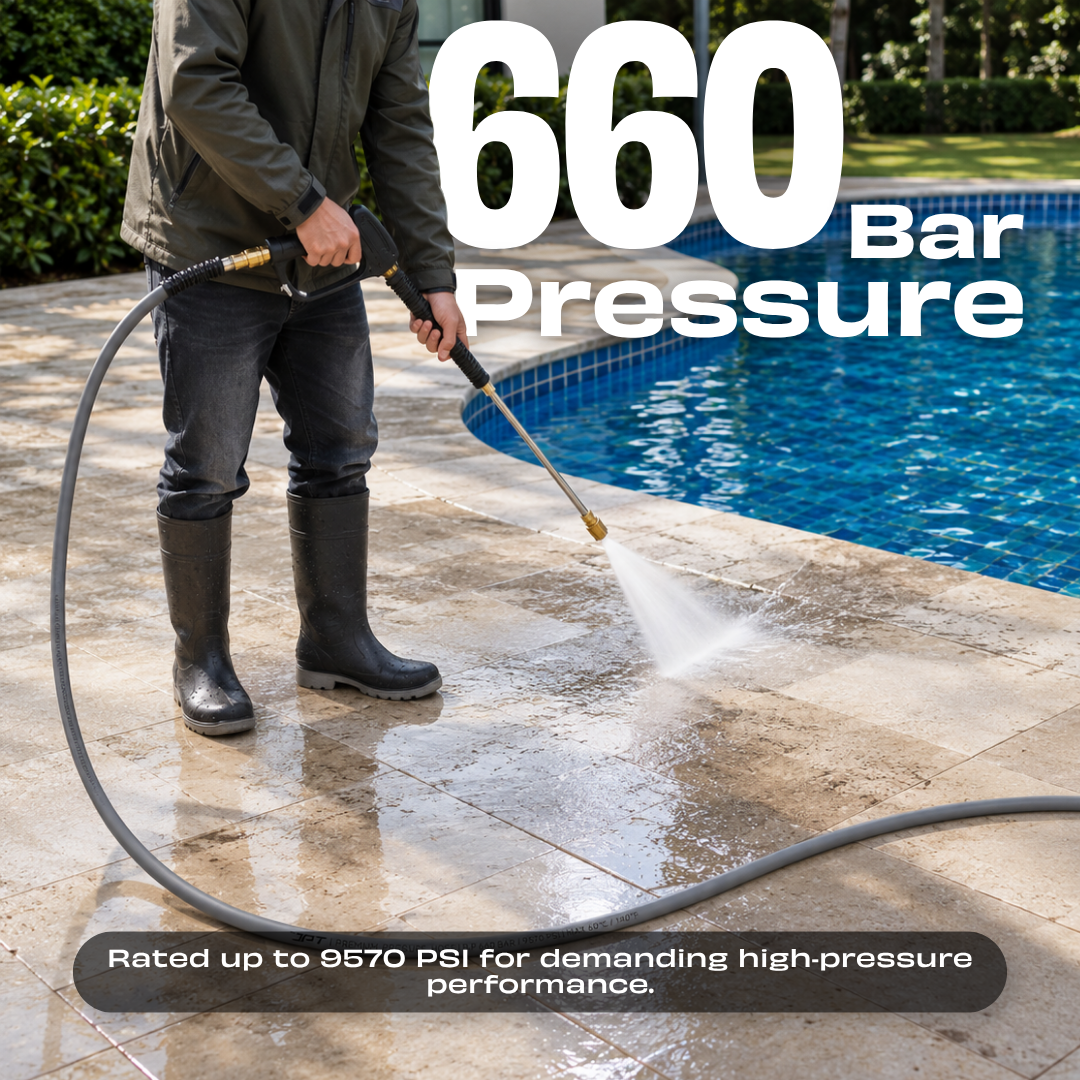 JPT 15Mtr Ultra Heavy Duty Commercial Pressure Washer Hose, 3/8" QC System| 660 Bar Burst Pressure • PVC + PE Reinforced Braid • Kink-Resistant • Commercial Grade • Commercial Replacement Hose Pipe