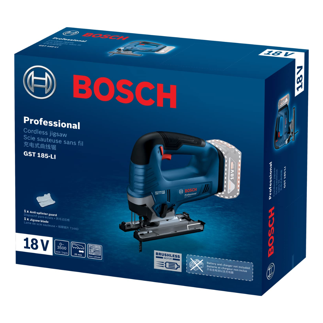 Bosch GST 185-LI Professional Cordless Jigsaw Machine | 18-Volt | 125 Mm Cutting Depth | Dust Extraction | (Solo Tool - 18v Batteries & Charger Sold Seperately)