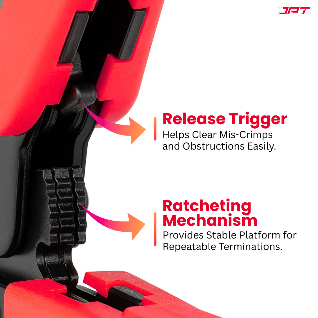 JPT ratcheting Open-Barrel Wire Crimping Tool Designed for Non-Insulated Terminals in the 0.5–2.5MM² (26–16 AWG) Range. Ideal for Electronics, Automotive, and Electrical Wiring.