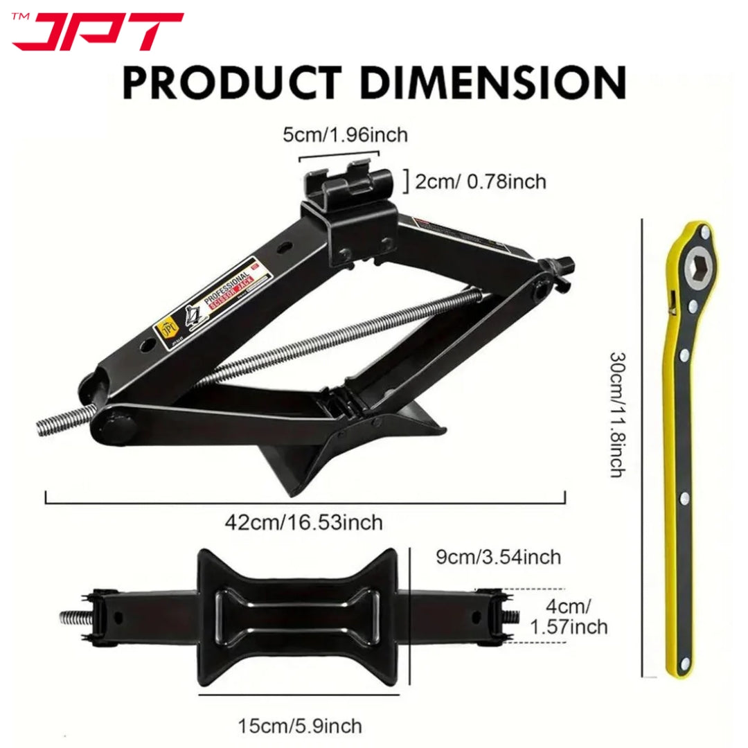 JPT Professional Folding Car Jack with A Load-Bearing Capacity of 2 Tons | Manual Scissor Jack in Many Cars and RVs | A Long Handle Labor-Saving Wrench Included