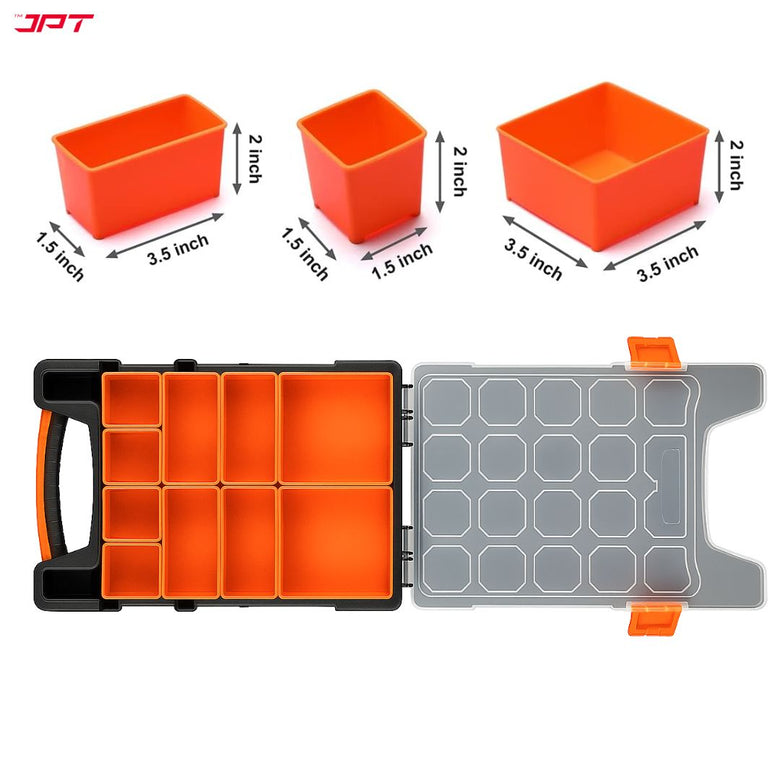 JPT Heavy-Duty Transparent 10 Removable Deep Bins Tool Organizer, Great Organization and Storage for Hardware Assorted Nails, Dowels, Screws, Nuts and Bolts