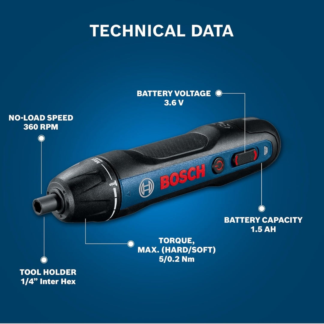 Bosch GO 2.0 Professional Cordless Screwdriver Set | 33-Piece Screwdriver Bit Set | 5/2.5 Nm  (Hard/Soft) Torque | 360RPM Speed  | 3.6V Battery | ¼