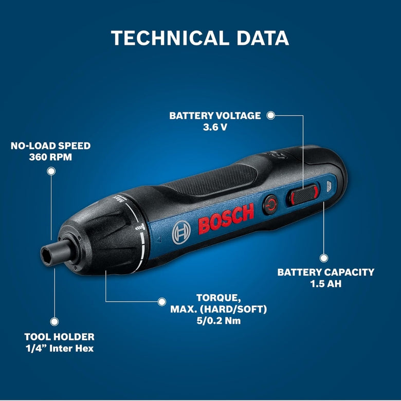 Bosch GO 2.0 Professional Cordless Screwdriver Set | 33-Piece Screwdriver Bit Set | 5/2.5 Nm  (Hard/Soft) Torque | 360RPM Speed  | 3.6V Battery | ¼