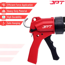 Buy now the JPT Pro Series heavy-duty caulking silicone gun, featuring dual-mode functionality, a built-in cutting knife, and a 360° rotating front holder.