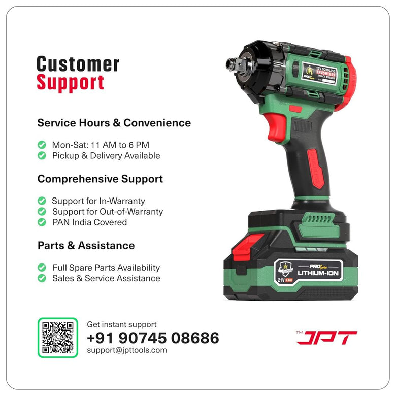 JPT Combo Heavy-Duty Pro Series Cordless Impact Wrench with 10Pcs Impact Socket Set | Brushless Motor | 1/2