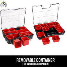 JPT Combo Deep and Shallow Tool Organizer Set with 10 & 8 Removable Bins, Adjustable Dividers, Heavy-Duty Storage Boxes with Transparent Lids for Tools, Hardware, Screws, and Small Parts