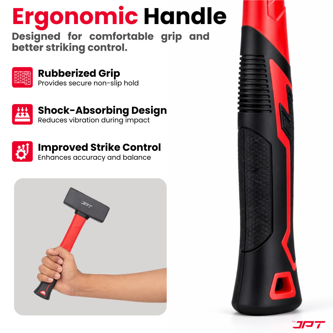 Buy JPT 2000G forged steel club hammer with heavy duty fiber handle and anti-slip grip. Ideal for masonry, chisel work, and construction tasks. Buy Now