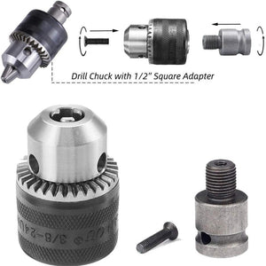 JPT Heavy Duty 13mm Drill Chuck with Key and 1/2-Inch Socket Square Female Adapter for Air Impact Wrench And Cordless Impact Wrench Converter Conversion Tool