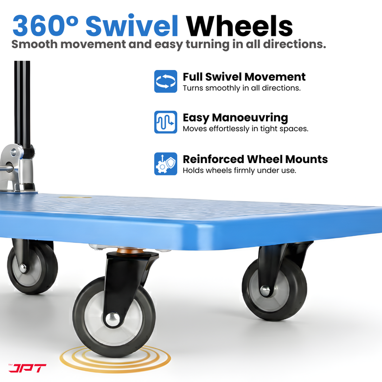 JPT 300KG Capacity Heavy Duty Foldable Platform Trolley with 360° Swivel Wheels – Industrial Hand Trolley for Warehouse, Shop & Home Use