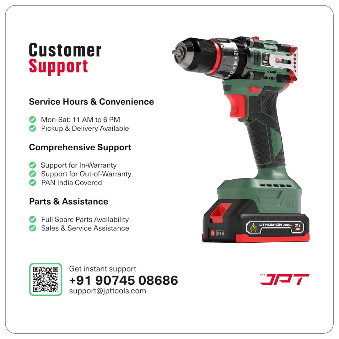 Buy now the JPT Pro Series 21v cordless impact drill machine at the most discounted price online in India. Shop best collection of drill machine for home at JPT