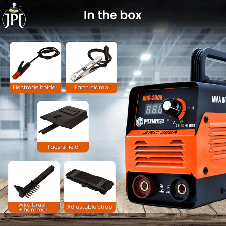 JPT 200Amp MMA / Arc Welding Machine | IGBT with Digital Display | 200A with Hot Start and Anti-Stick | Welding Accessories & Mask