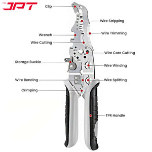 JPT Heavy-Duty Multi-Function Wire Stripper & Crimper Tool | Chrome Vanadium Steel Build | Ergonomic TPR Grip | Precision Electrical Wire Cutter & Terminal Crimping Tool