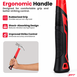 Buy JPT 450G forged steel claw hammer with anti-slip rubber grip. Ideal for carpentry, nail driving, and construction work. Best for home and workshop use.