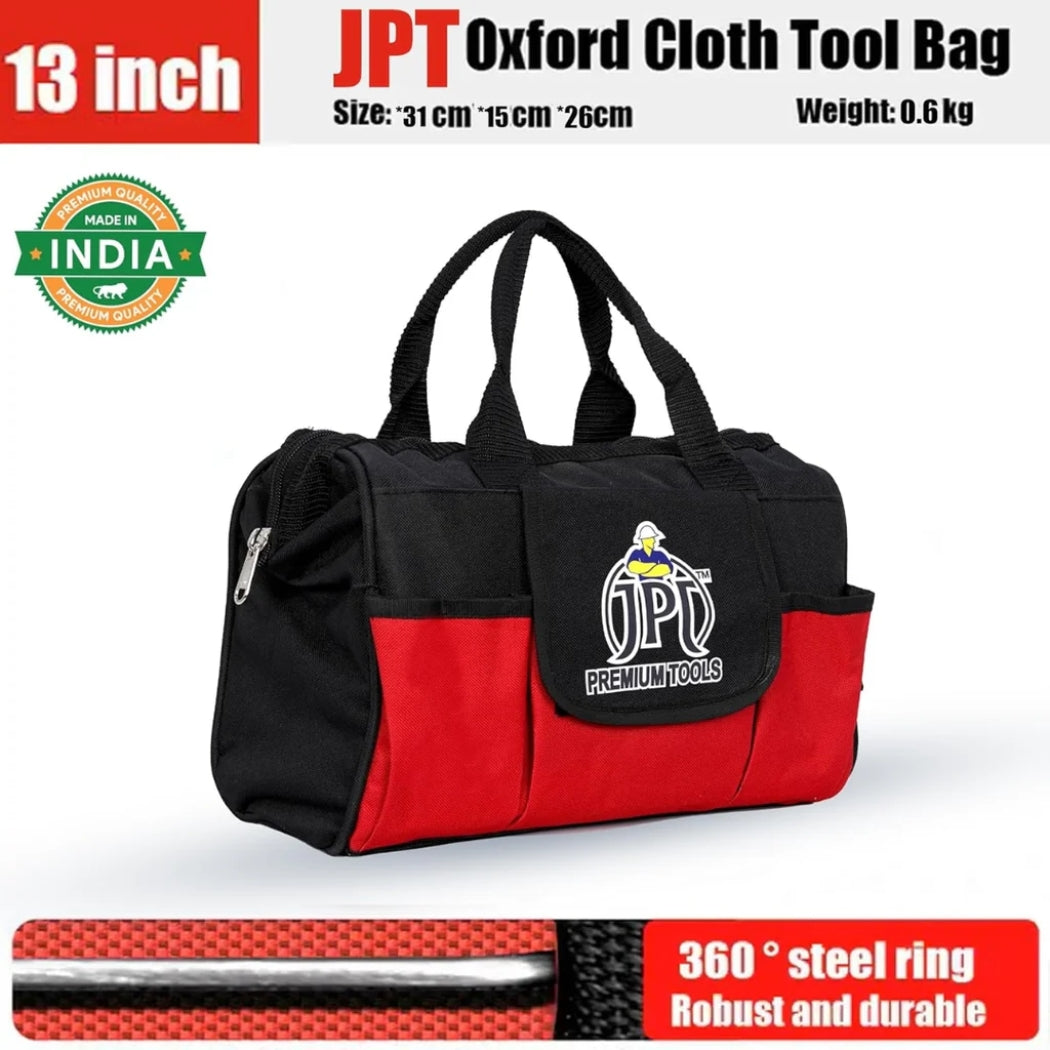 JPT 13-Inch Heavy-Duty Tool Bag | Oxford Cloth and Fine Stitching Build | Portable Made-In India Tool Bag for Electrician, Technician, Mechanics, Carpenter, and More