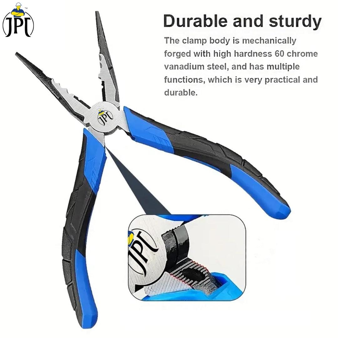 JPT 8-Inch Long Heavy Duty Nose Plier With Hard Carbon Steel Jaws And Comfort Grip Handles | Long Nose Cutting Pliers for AC Wiring, Cutting, And Gripping