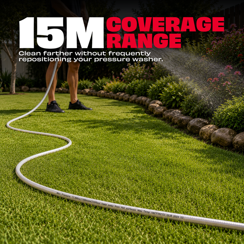 JPT 15MTR Heavy Duty Super Flexible Pressure Washer Hose Pipe | American Standard M22 Thread With O-Ring Seals | Up To 2465PSI Pressure | Max. 170 Bar Power