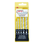 JPT Steel Masonry Drill Bit Set | Construction Drill Bits in 4/5/6/8/10mm Sizes | Ideal for Hammer Drilling Brick, Concrete, Stone, and Tile