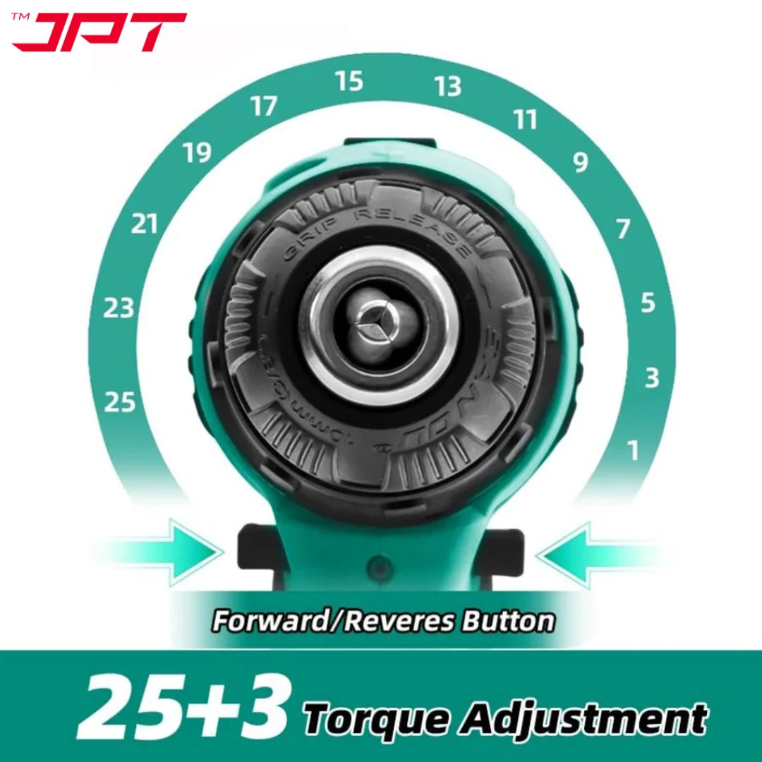 JPT 21v Portable Impact Cordless Drill Machine | 28N.M Torque | 1350RPM Speed | 2 Seed Mode | 3 Function Modes | 2000mAh Battery |  6-Months Warranty