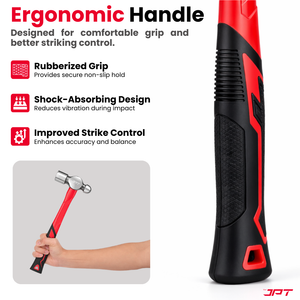 JPT 2.0lbs Forged Steel Ball Peen Hammer with Shock-Absorbing Rubber Grip – Heavy Duty Professional Engineer & Mechanic Hammer for Workshop, Metal Shaping, Riveting & Fabrication Work