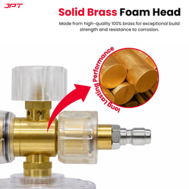 Buy JPT heavy-duty brass foam cannon head with 1/4” quick connect. Adjustable snow foam control, leak-proof design for professional pressure washer detailing.