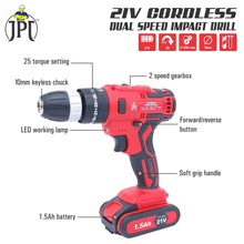 JPT Cordless 21v Screw Driver/impact Drill - Red, 1.50 Kilowatt Hours (Battery & Charger not included)