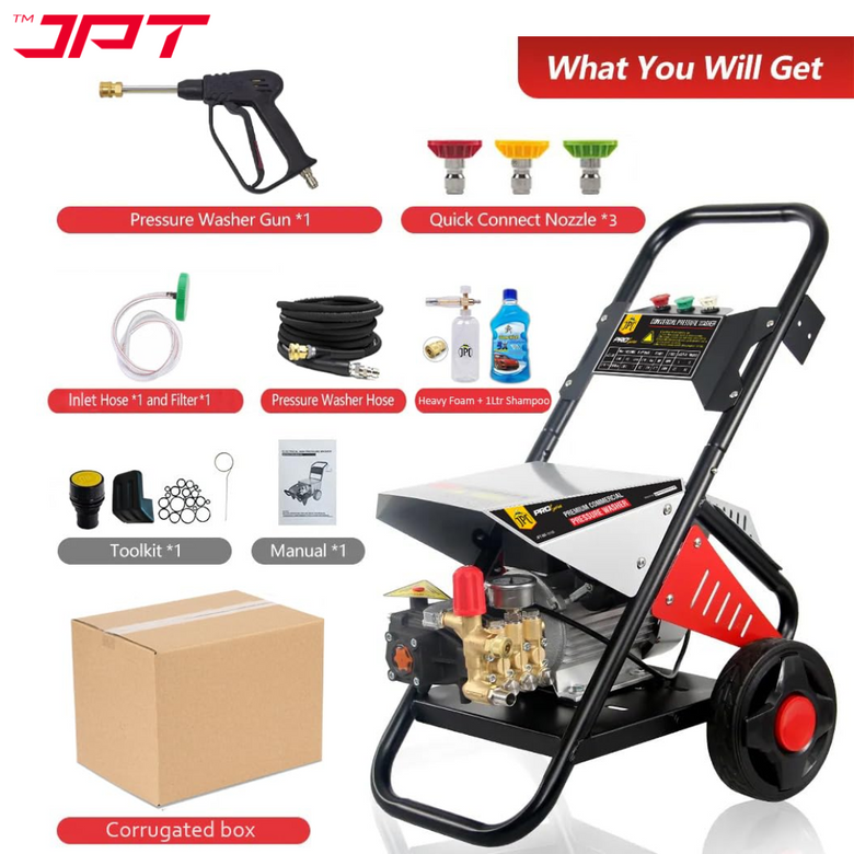 JPT Pro Series 3.7HPC Commercial Car Wash Machine | 2800-watt Powerful Motor | Max. 250 Bar Power | Max. 2655 PSI Pressure | Max. 16 L/Min Water Flow | Best for Car Service Centers, Industrial & Home Cleaning