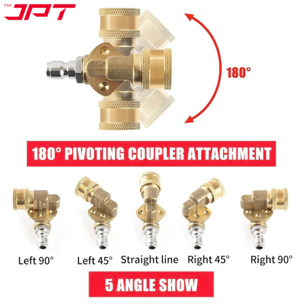 JPT Combo 5-Piece Quick Connect Universal Pressure Washer Nozzle | 180° Rotation with 5 Angles Pressure Washer Pivoting Coupler | 1/4-Inch Quick Connect Female Socket