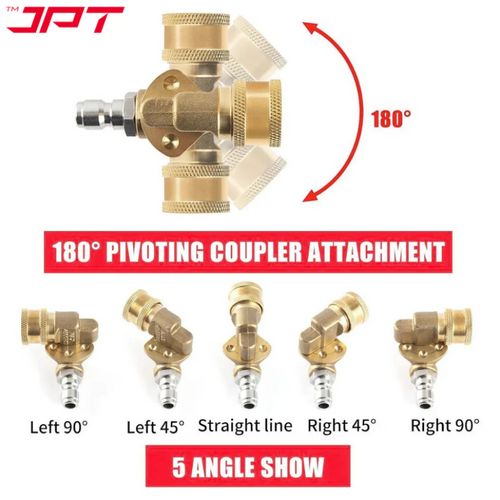 JPT Combo 5-Piece Quick Connect Universal Pressure Washer Nozzle | 180° Rotation with 5 Angles Pressure Washer Pivoting Coupler | 1/4-Inch Quick Connect Female Socket Alternative View