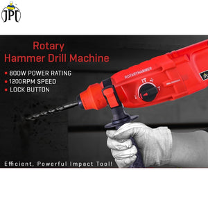 JPT SDS-Plus 26MM Core Rotary Hammer Drill Machine With Chiseling Function | 800-Watt Motor | 1100 RPM Speed | 4 Functions Mode | Depth Gauge | Auxiliary Handle
