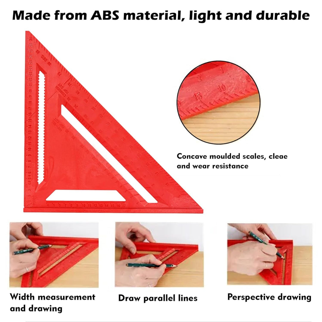 JPT 12-Inch Thickened 45°/90° Carpenter Square | ABS Build Triangle Ruler | Laser-Engraved Scale | Widened Base Design | Best For Carpentry, Woodworking, Construction, And DIY