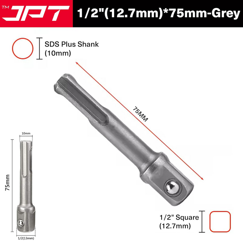 JPT 1/2-Inch SDS Plus Impact Socket Adapter | Quick Change Hex Extension Adapter | Hammer Drill Connector for Impact Wrenches & Rotary Hammers
