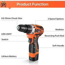 JPT Pro Plus Series 12-Volt Cordless Drill Machine | 30Nm Torque | 1550 RPM Speed | 18+1 Clutch Setting | 10mm Keyless Chuck | LED Light | 1500mAh Li-Ion Battery | Fast Charger