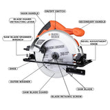 BLACK+DECKER CS1500 1500W 7''/185mm Corded Electric Wood Cutting Circular Saw with 2X 36T TCT Blades for Home & DIY Use