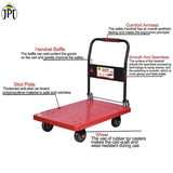 JPT Heavy Duty Medium Folding Hand Trolley | 150 KG Weight Lifting Capacity | 360° Durable Swivel Wheels | Foldable Push Hand Cart For Loading And Storage | Red Colour