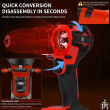 JPT 3-in-1 21V Brushless Cordless Multi-Tool Kit, 3-Speed Power Unit with Impact Drill/Driver, Impact Wrench, 2-20 Rotary Hammer Attachment