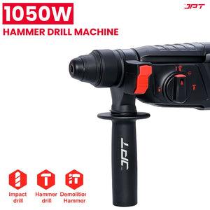 JPT Pro 26MM SDS-Plus Heavy-Duty Rotary Hammer Drill Machine | 1050W Motor | 1200RPM Speed | 3.0 Joules Impact | 4900 BPM Force | 3 Function Modes | Forward & Reverse Function