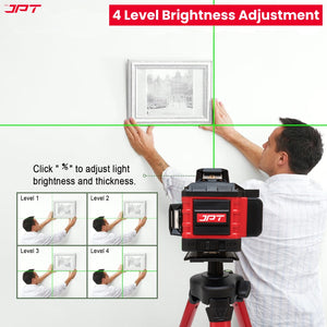 JPT Heavy-Duty 4D 16x Laser Level Machine | 4 x 360° Green Cross Line Laser Level | Adjustable Brightness & Remote Control | 4D Vertical/ Horizontal Line for Construction, Renovation, Floor Tiling, ETC